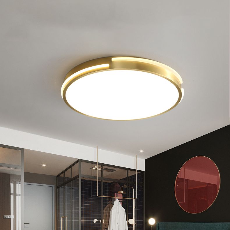 Plafonnier encastré en métal minimaliste moderne, éclairage LED de forme ronde dorée pour chambre à coucher