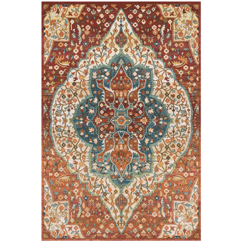 Multicolor Retro Indoor Rug Polyester Symmetrical Print Rug Easy Care Indoor Rug for Living Room