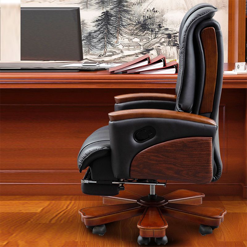 Modern Slide Office Chair Leather Adjustable Seat Height Desk Chair in Black