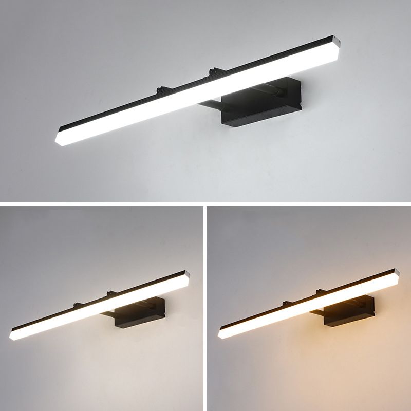 Metal Strip Mirror Light Modern Black LED Vanity Light for Bedroom