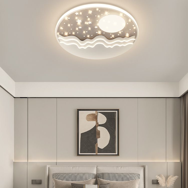 LED Modern Metal Flush Mount Circle Shape Ceiling Lamp with Silicone Shade for Living Room