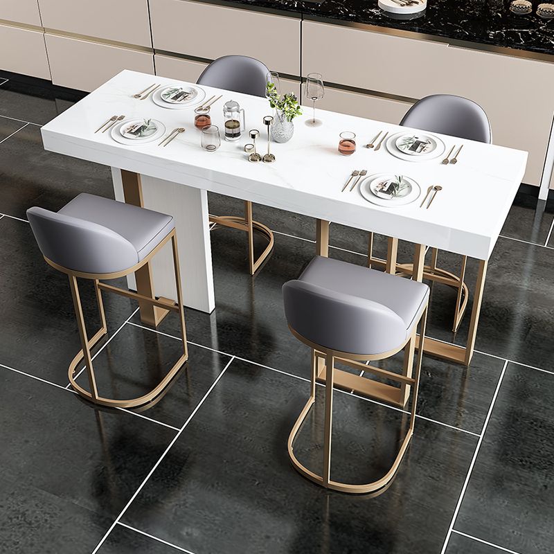 Stone Bar Dining Table Glam Rectangle Bar Table with 3 Legs Pedestal for Dining Room