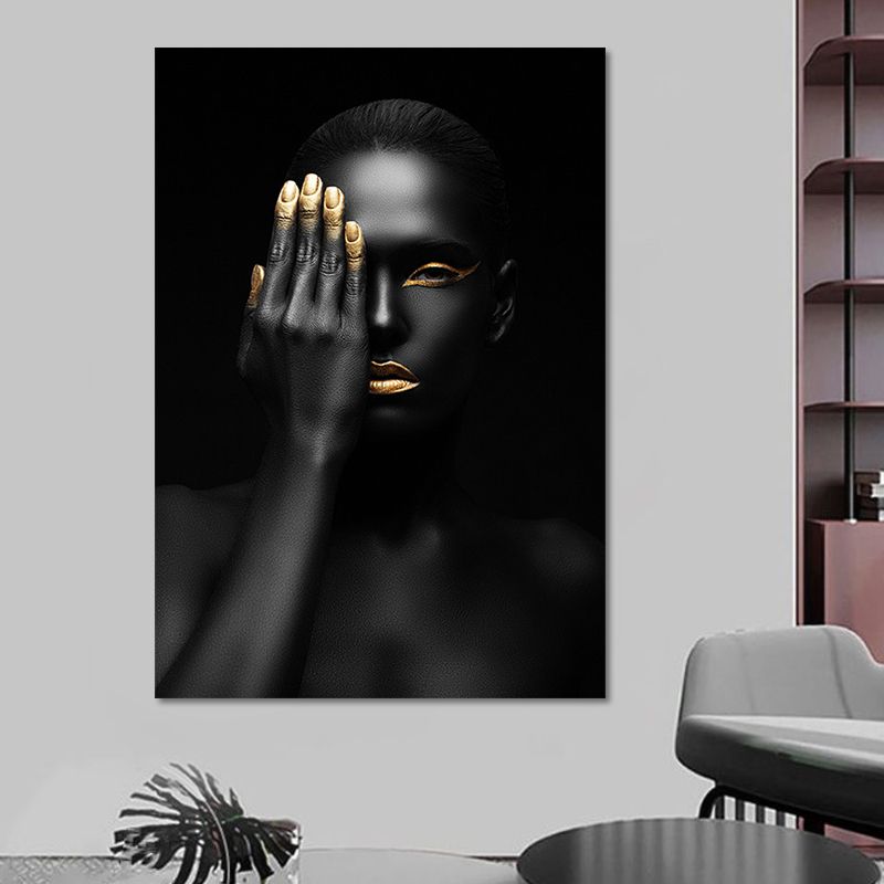 Beautiful African Female Model Canvas Living Room Fashion Wall Art in Black, Texture