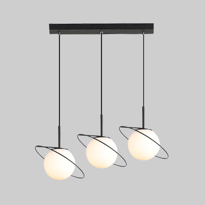 Ópalos Matte Glass Planeta Multi-luz Postmodernas 3 bombillas Kit de lámpara colgante negra sobre mesa de comedor