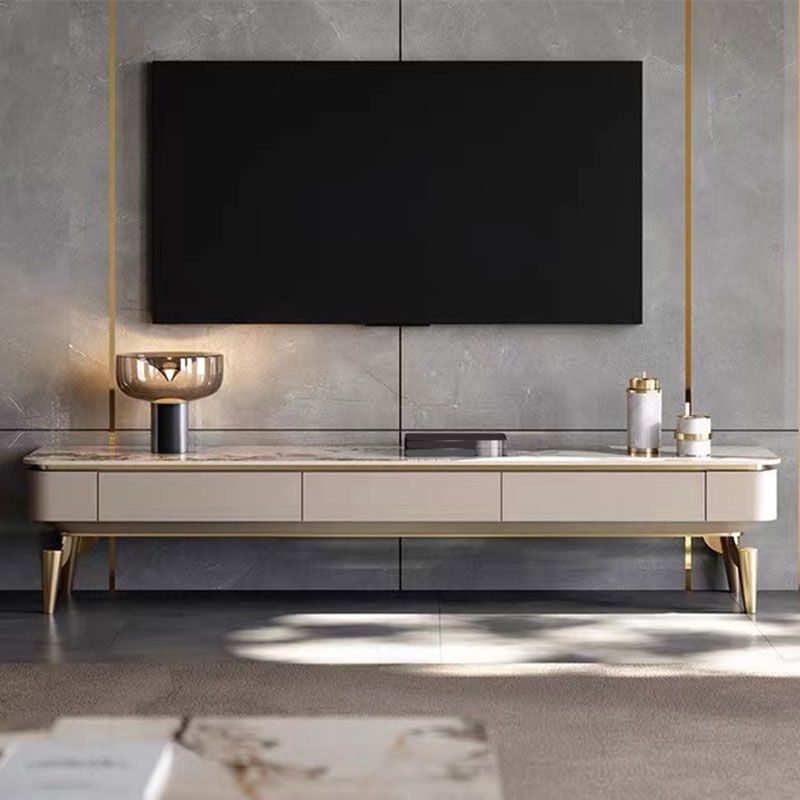 Contemporary TV Media Console Stone TV Console with 3 Drawers