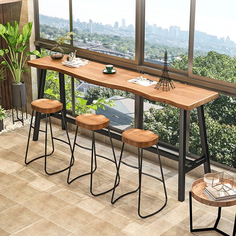 Living Room Modern Patio Bar Table Solid Wood Natural Footrest Bistro Bar Desk