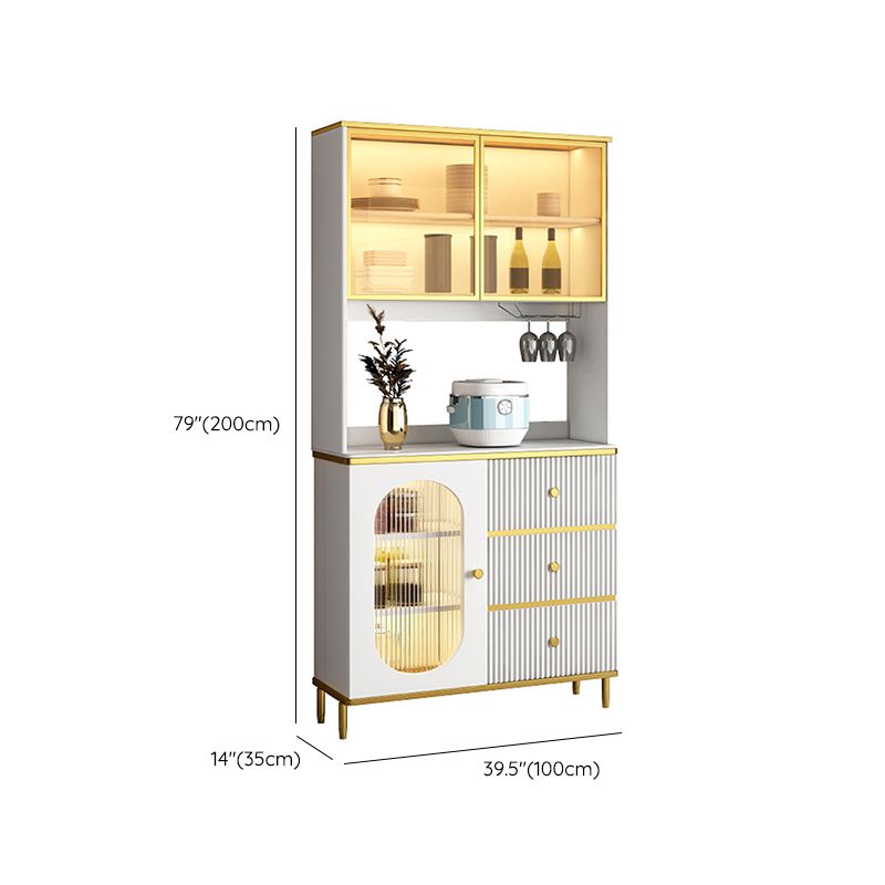 Modern Wood Dining Hutch Glass Doors Storage Cabinet with Doors for Living Room