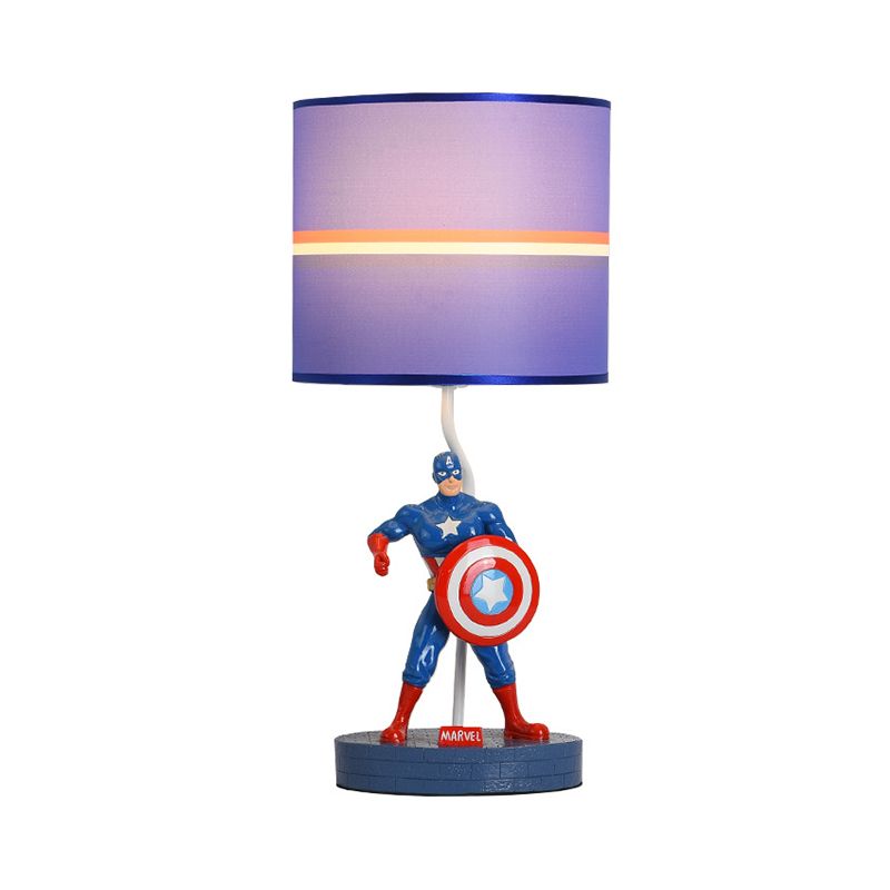 Kids Drum Fabric Night Light 1 Head Nightstand Lamp in Blue with Cartoon Character Decoration