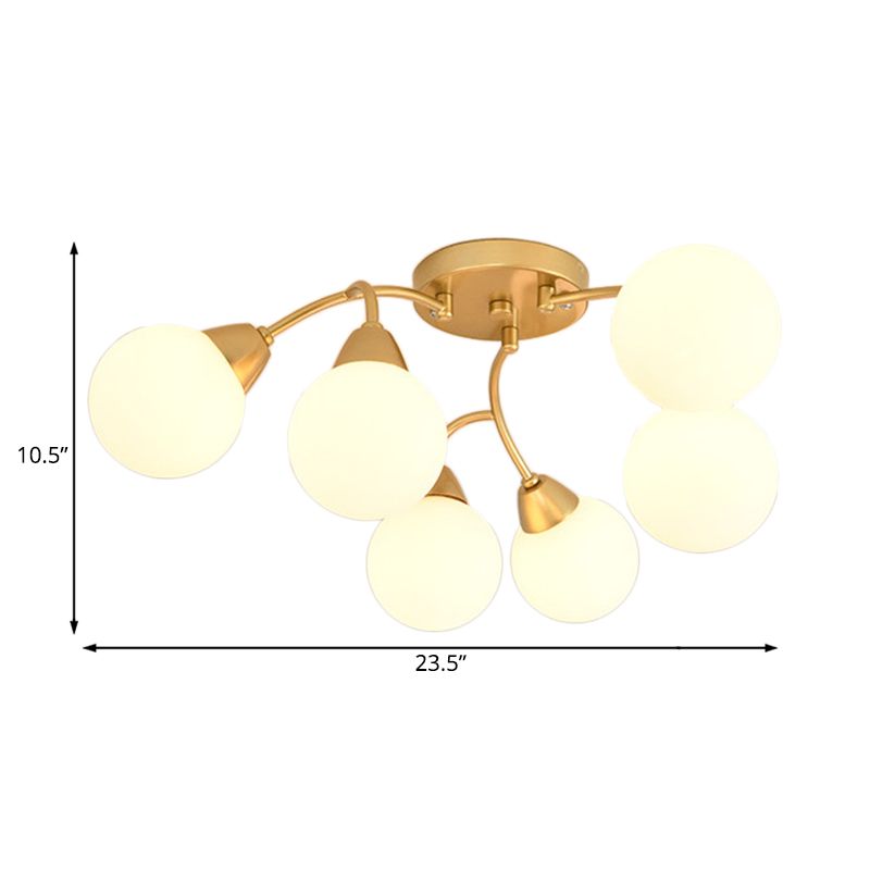 Grape Shape Semi Flush Lamp Modernist Amber/Smoky/Cream Glass 6/12 Lights Gold Led Semi Flush Mount Light Fixture