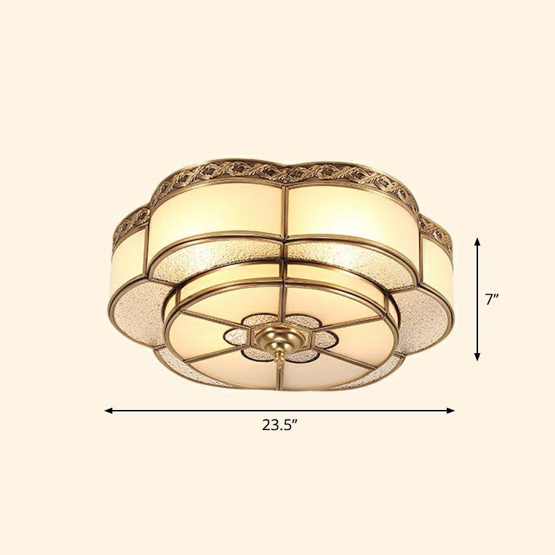 Flower Corridor Ceiling Mount Lamp Traditional Frost Glass Brass Finish Flush Light Fixture