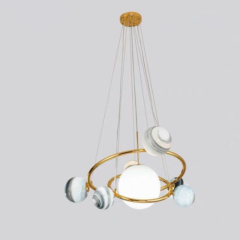 Planet Modeling Glass Ball Chandelier Lamp Nordic Style Multi-Lights Moon Suspension Lighting Fixture for Dining Room