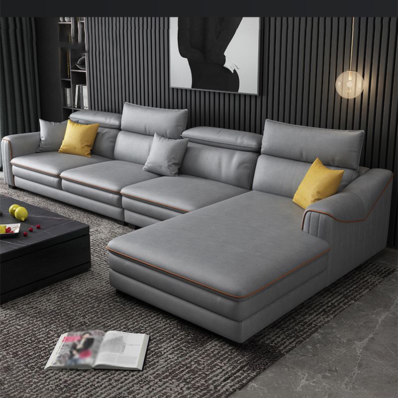 35.43"H Modern Cushion Back Sectional Faux Leather Square Arm Sofa and Chaise