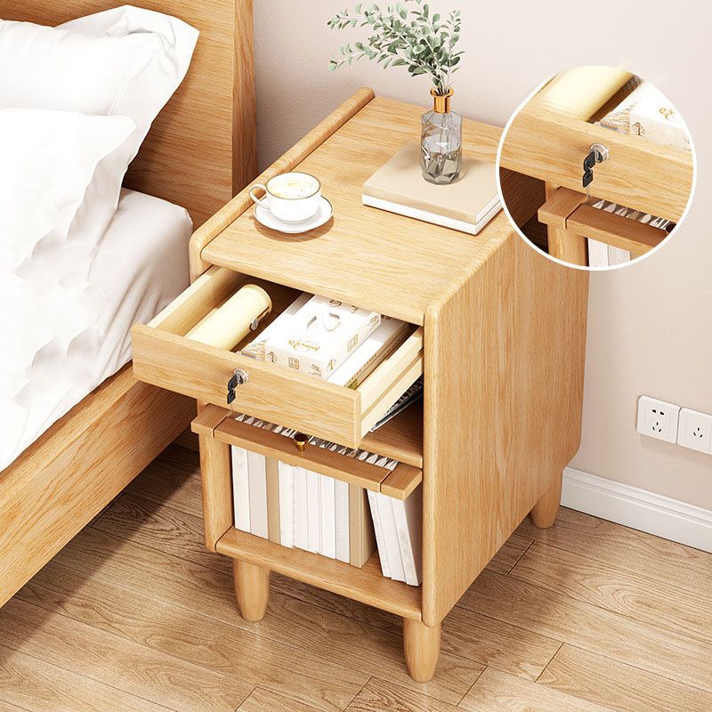 Modern Rubber Wood Bed Nightstand Open Storage Drawers Included Night Table for Bedroom