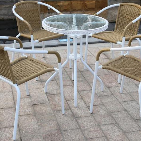 Minimalistic Round/Square Coffee Table Glass and Metallic Patio Table