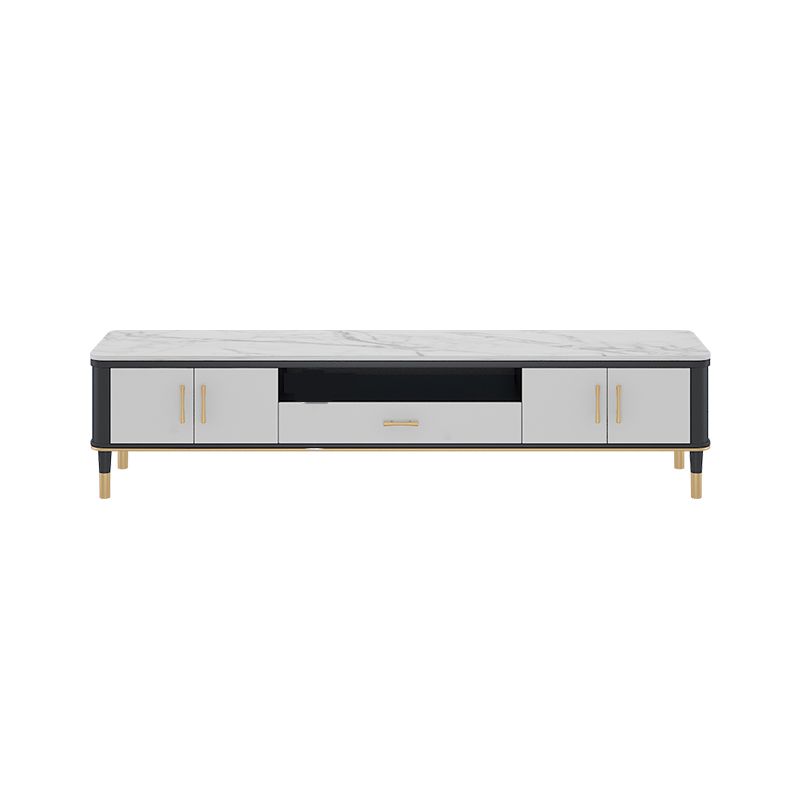 Glam Style TV Stand Stone White Colour Open Storage TV Console with Shelves