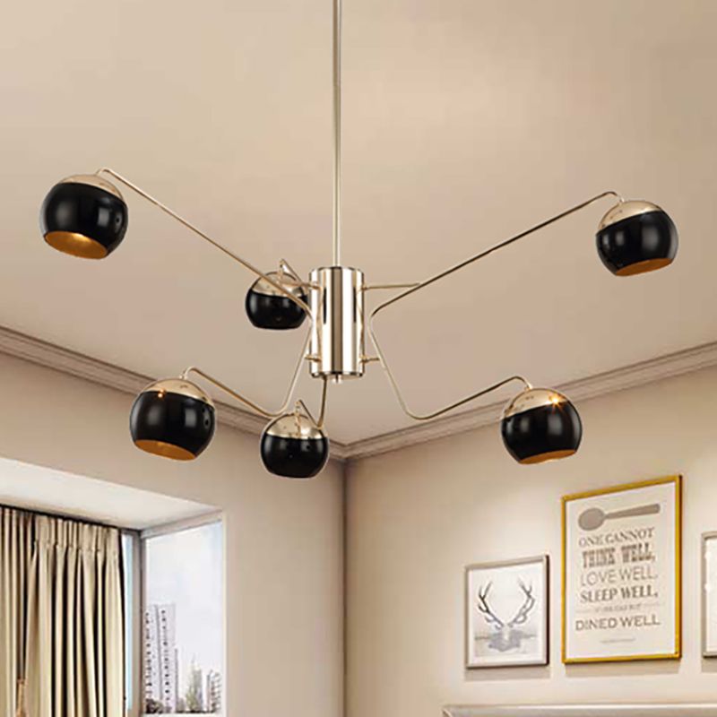 Modern Globe Shade Chandelier Pendant Light Metal 6/8/12 Heads Black Hanging Light for Bedroom