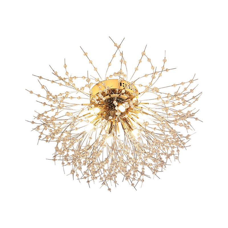 23,5 "/27.5" W Radial Crystal Flush Mount Lampada Contemporary 6/8 Luci Camera Soffitto Montaggio a Silver / Gold, Warm Light