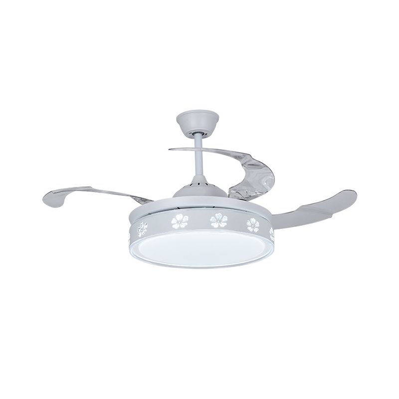 Metalen cirkel semi montage verlichting modernisme wit 3 bladen led hanger ventilator licht met bloesemontwerp, 42 "breedte