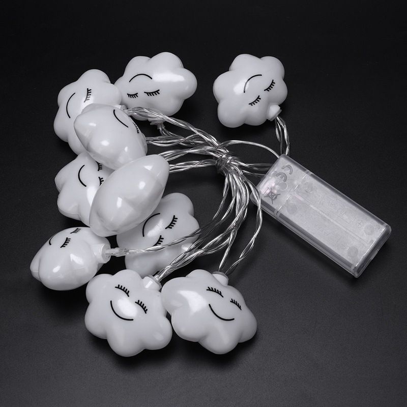 2 Pcs Smiling Cloud LED Fairy Lighting Decorative Plastic White Battery String Light