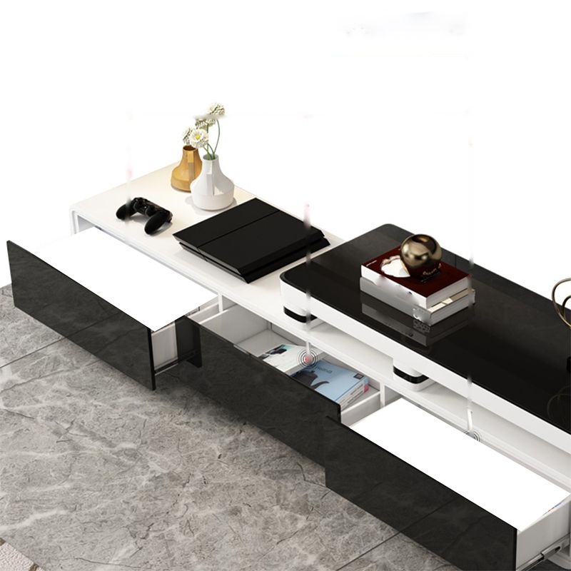 Glass TV Media Stand Contemporary Stand Console with Drawers