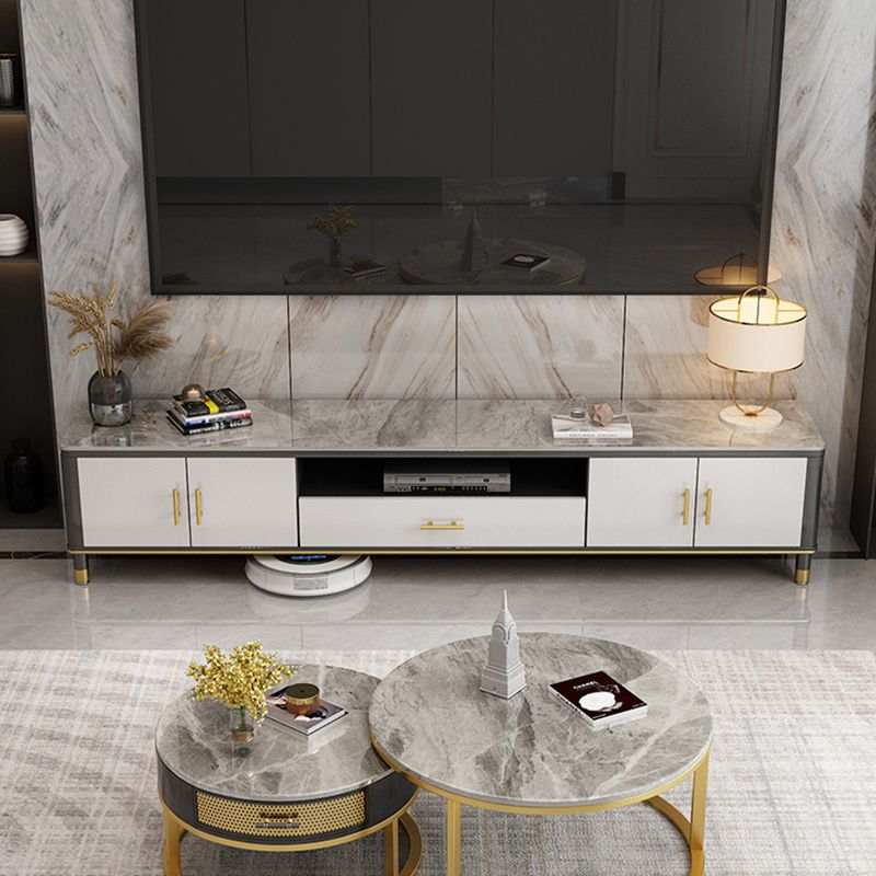 Glam Style TV Stand Stone Open Storage TV Console with Cabinet