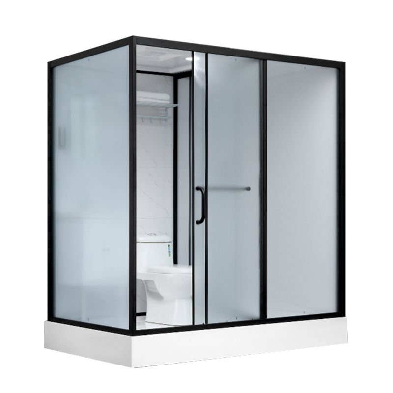 Single Sliding Shower Stall Rectangle Shower Stall with Rain Shower and Light