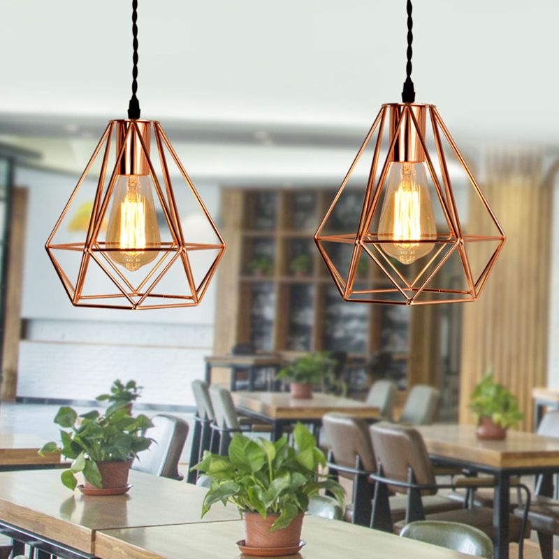 Diamond Iron Cluster Pendant Lighting Post-Modern Restaurant Hanging Lamp in Rose Gold