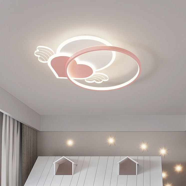 Circle Shape Flush Light Modern Style Metal 2 Lights Flush Mount for Bedroom