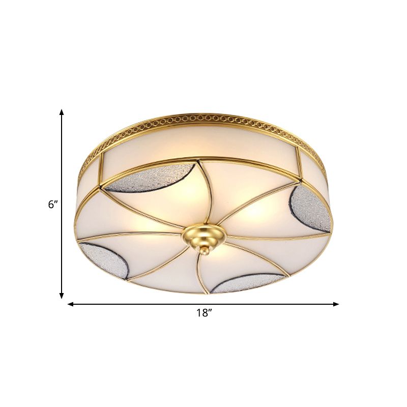 Luz incrustada de 4 lámparas de latón retro vidrio esmerilado techo circular Sala de estar incrustada