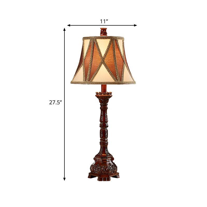 25,5 "/27,5" H Retro Empire Shade Desk Light 1 Bulbe Tissu Night Table Lampe en marron pour chambre d'hôtes