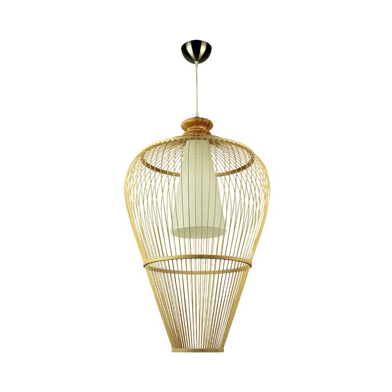 URN RURAL URN CAGE BAMBOO PENDULUM LIGHT LIGHT A BULBA IN BULBA INCIDANTE ALIMINETTO IN BEIGE con tonalità di cono interno