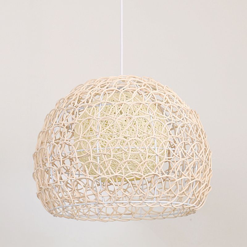 Double Rattan Shade Dome Hanging Light Asian Style Fear Farage 1 Light Pendant avec 39,3 "Fil réglable