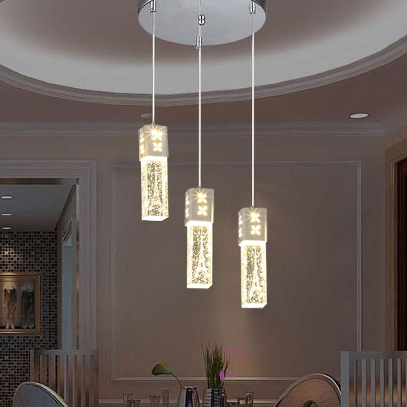 Linear Hanging Light Fixtures Modern 3-Light Clear Suspension Lamp with Crystal Shade