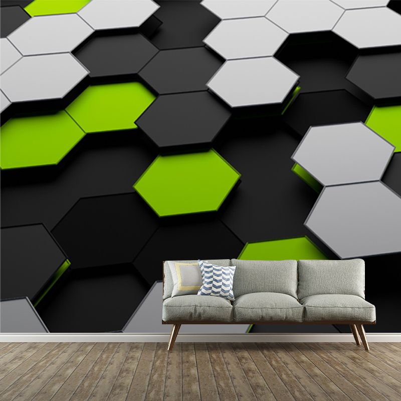 Novelty 3D Illusion Honeycomb Mural Dark Color Living Room Wall Art, Custom Size