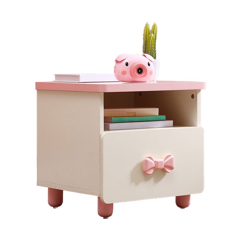 White and Pink Kids Nightstand Wooden Kids Bedside Table with Drawers