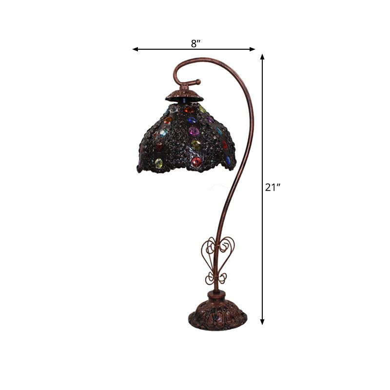 Bohemian Scalloped Night Lighting 1 Head Metal Nightstand Lamp in Black for Study Room