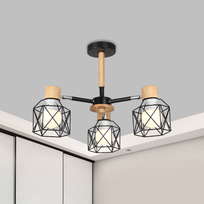 Iron Drum Wire Frame Chandelier Living Room 3/6/8-Light Modern Style Pendant Lighting in Black/White