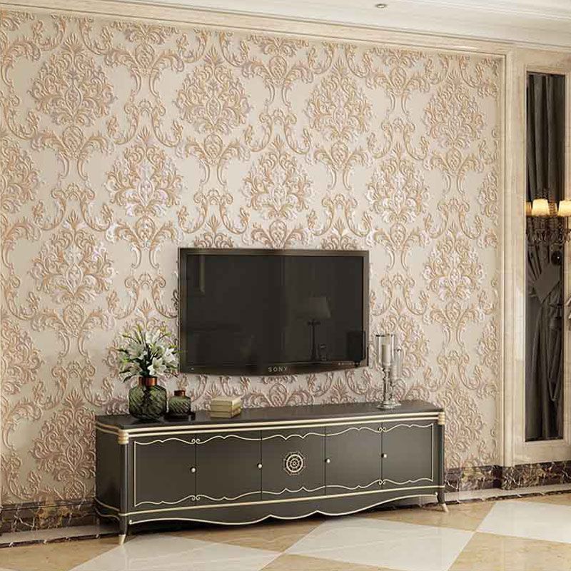 Light Color PVC Wall Decor Nordic 3D Effect Damask Wallpaper Roll for Dining Room, Non-Pasted