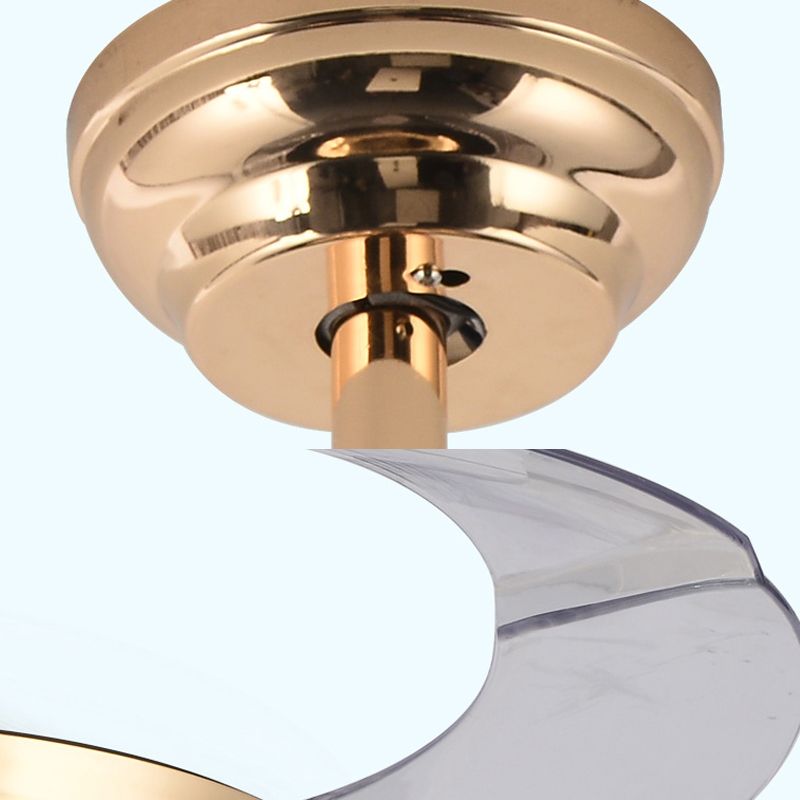 Gold Round LED Ceiling Fan Light Minimal Wall Control/Remote Control/Frequency Convertible Crystal Semi Mount Lamp in White/Color-Changing Light