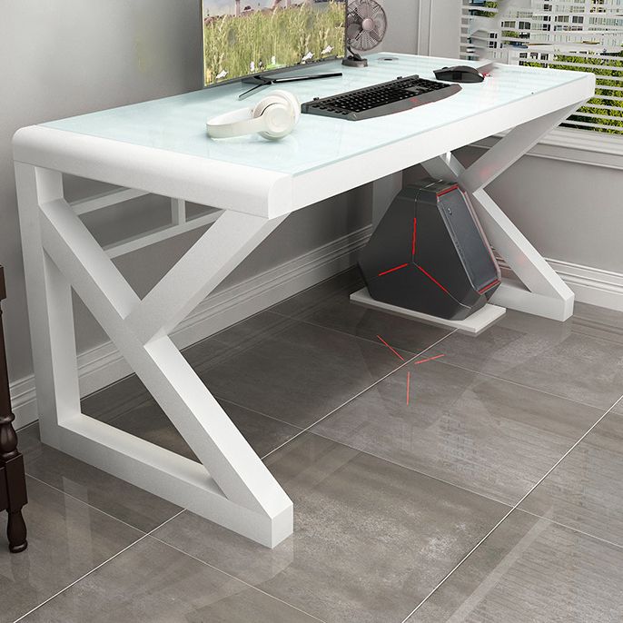 Contemporary Glass Top Gaming Desk 29.53-inch Tall Computer Desk