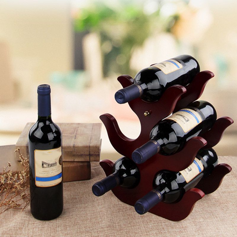 Modern Simple Tabletop Wine Rack Geometry Shape Wooden Wine Bottle Rack for Kitchen