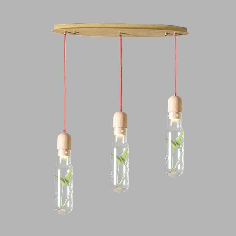 Industrial Bottle Cluster Pendant 3/6 Bulbs Metal LED Suspension Light in Wood for Living Room