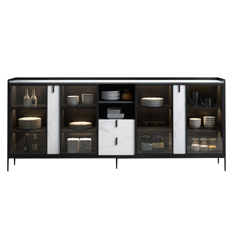 Contemporary Server with Metallic Finish 2 Drawer Sideboard with LED Lights