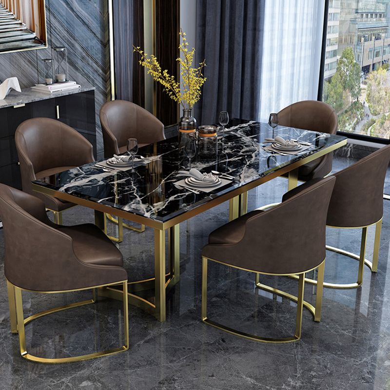 Traditional Luxury Pedestal Table Rectangle Dining Table with Metal Base