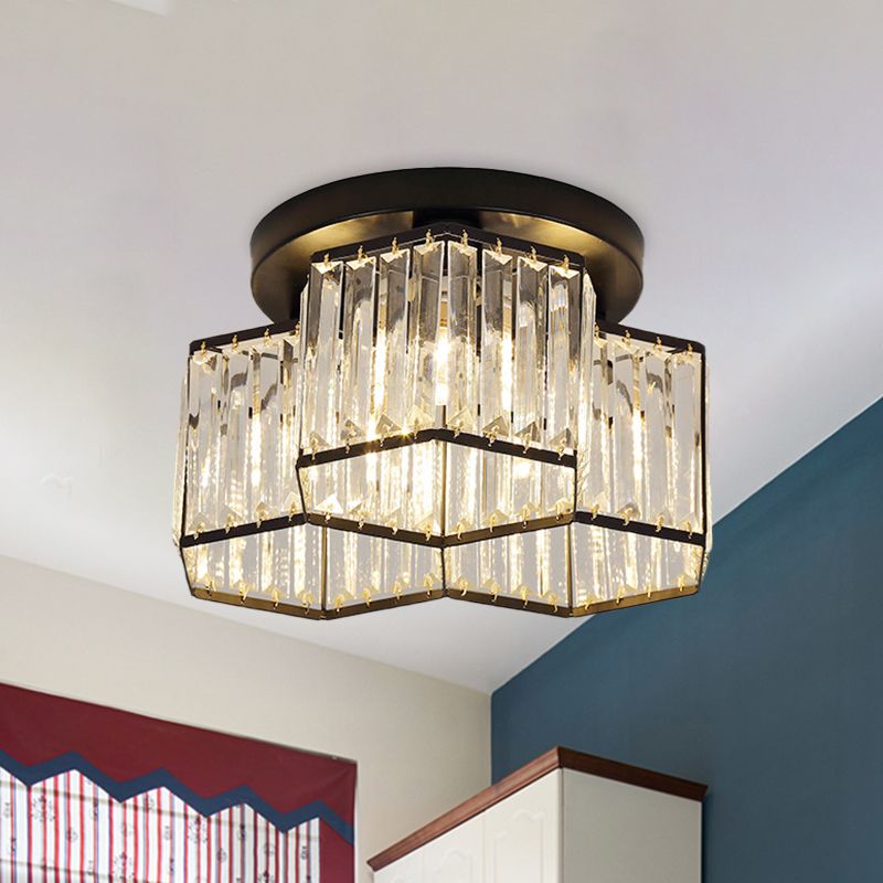 Black 3/7 Heads Ceiling Lighting Simple Clear Crystal Hexagonal Flush Mount Light Fixture for Bedroom