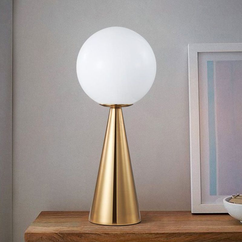 Postmodern Single-Bulb Night Lamp Gold Cylinder/Ball/Tapered Plug-in Table Light with Frosted White/Clear Glass Shade