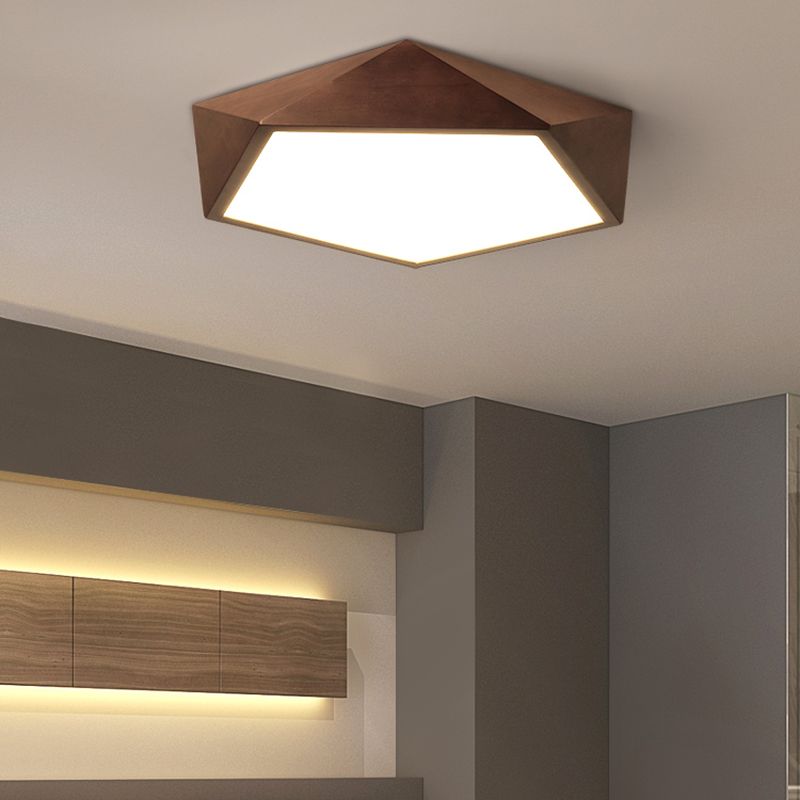 Modern LED Wood Flush Mount Geometric Shape Ceiling Lamp with Acrylic Shade for Bedroom