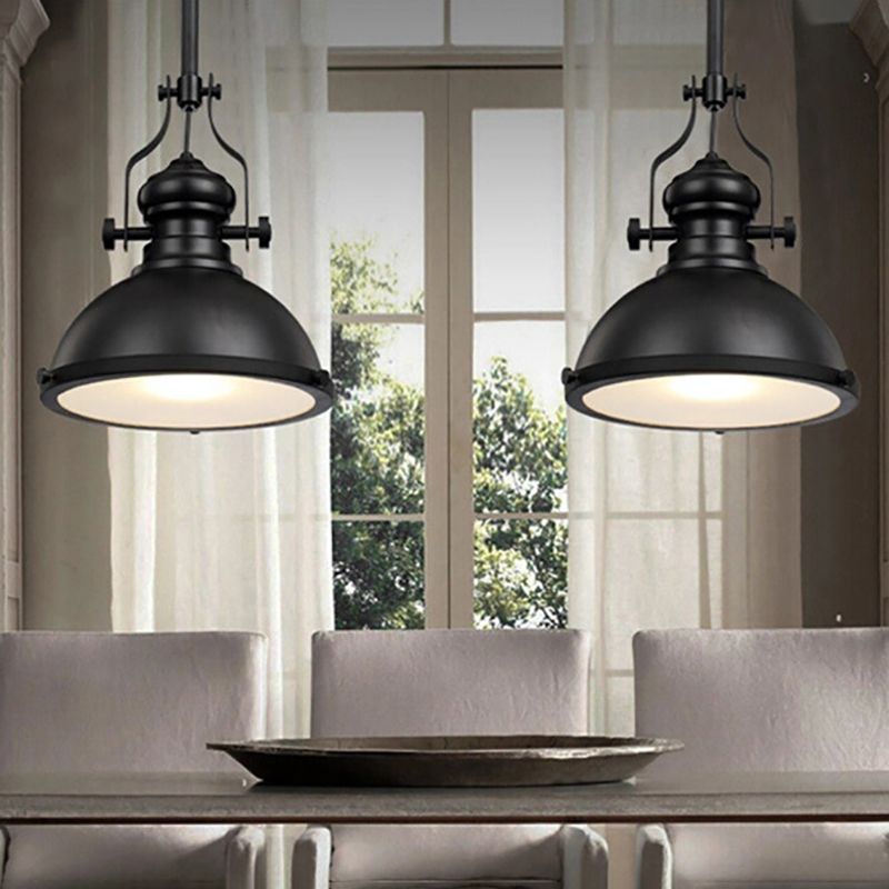 Industrial Style Metal Hanging Light Restaurant 1 Light Dome Ceiling Pendant in Black