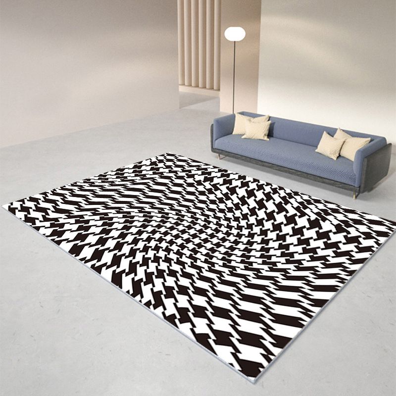 Black Modern Rug Polyester Abstract Geometry Rug Washable Rug for Drawing Room