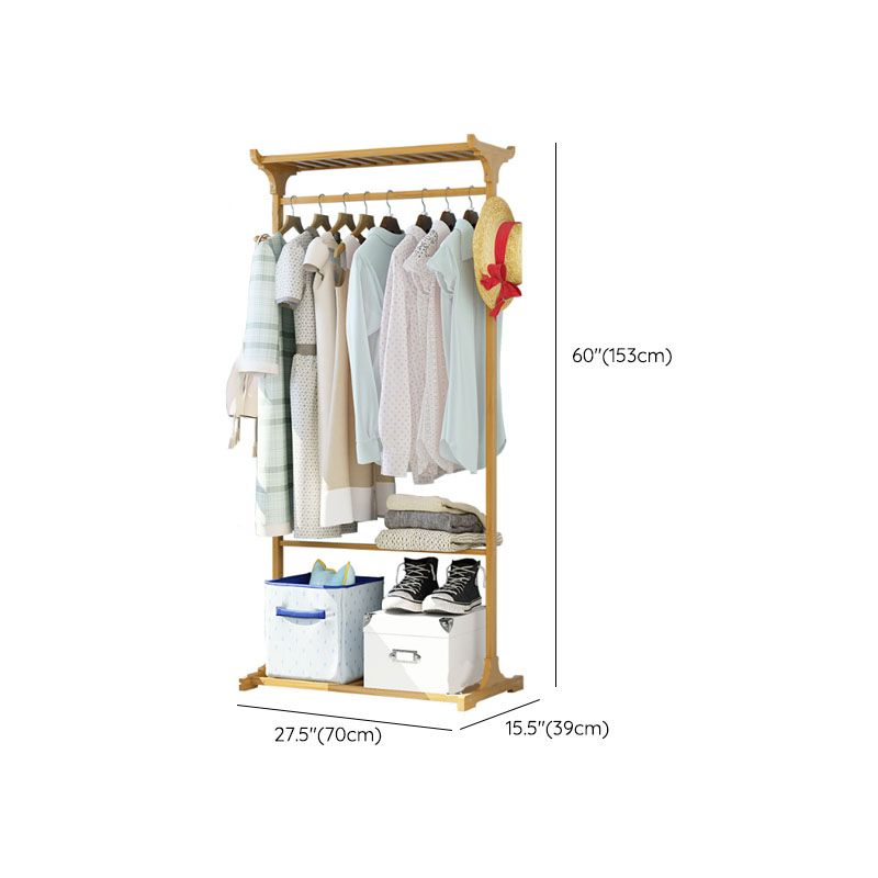 Modern Clothes Hanger Solid Wood Free Standing Coat Rack with Storage Shelves